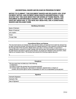 Unconditional Waiver And Release On Progress Payment Fill Out And