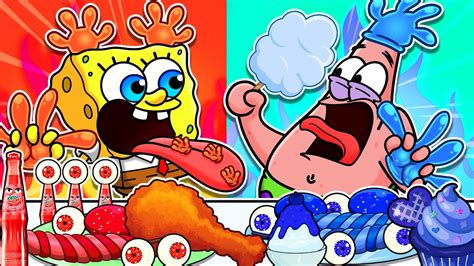 Animation HOT Vs COLD Eating Emoji Foods Challenge Mukbang Spongebob Animation Mukbang
