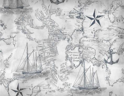 Nautical Map Fabric Ocean Chart Fabric Old Sailor Map Fabric Etsy