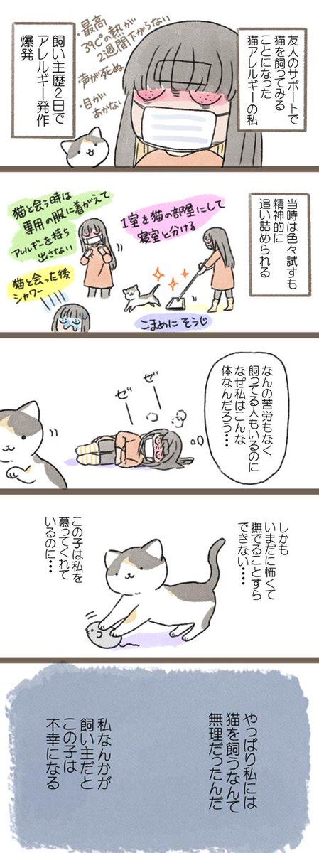 ミカサ「猫アレルギー＋猫恐怖症の私がミカサにゃんを飼おうと決意した出来事。 こうやってあ」ミカサにゃんの飼い主の漫画