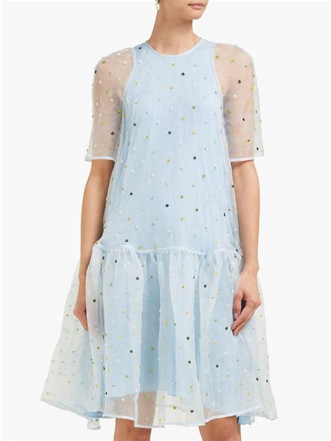 Cecilie Bahnsen Annabella Floral Beaded Silk Organza Dress In Blue