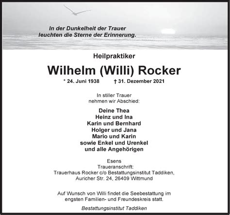 Traueranzeigen Von Wilhelm Rocker Nordwest Trauer De