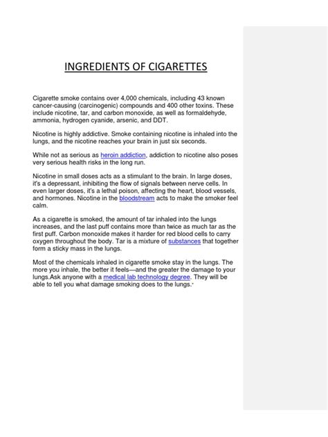 Ingredients of Cigarettes | Cigarette | Nicotine