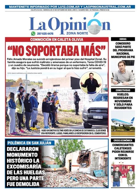 Diario La Opini N Zona Norte Tapa Edici N Impresa Del De Octubre De