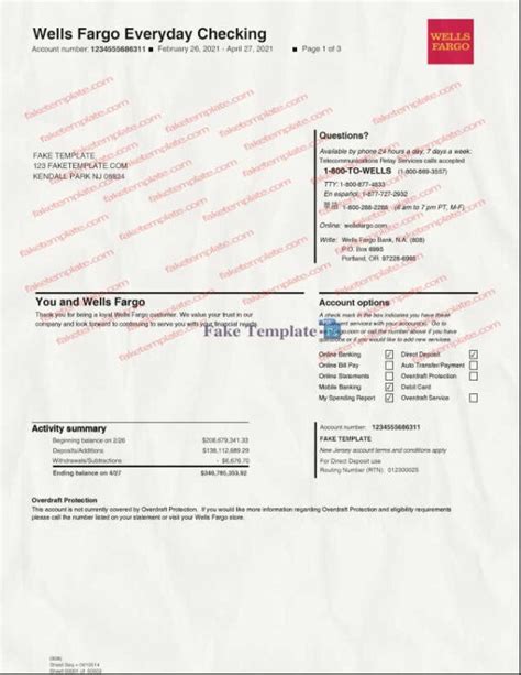 Fake Wells Fargo Bank Statement Template