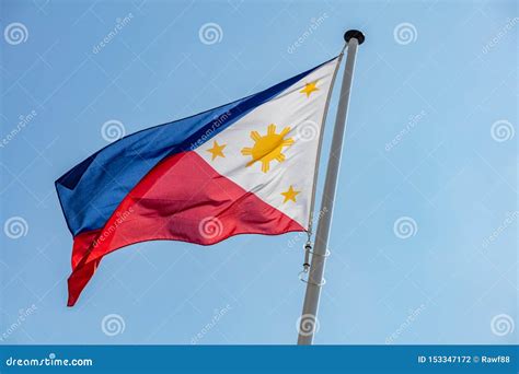 Philippines Flag Waving Against Clear Blue Sky Stock Photo Image Of