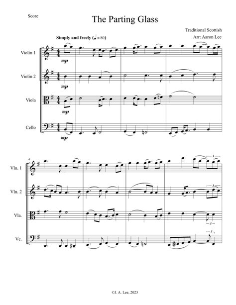 The Parting Glass For String Quartet Arr Aaron Lee Sheet Music Traditional Scottish