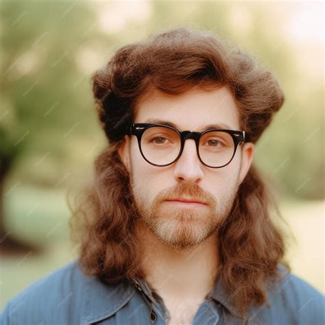 Premium Photo A Man With Long Hair And Glasses Is Wearing A Blue Shirt And A Blue Shirt