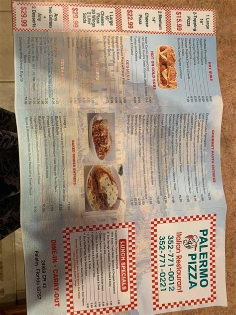 Menu Of Palermo Pizza In Paisley FL 32767