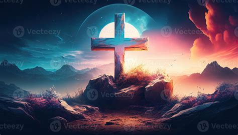 Religion Landscape Background Christian Cross On Nature Backdrop