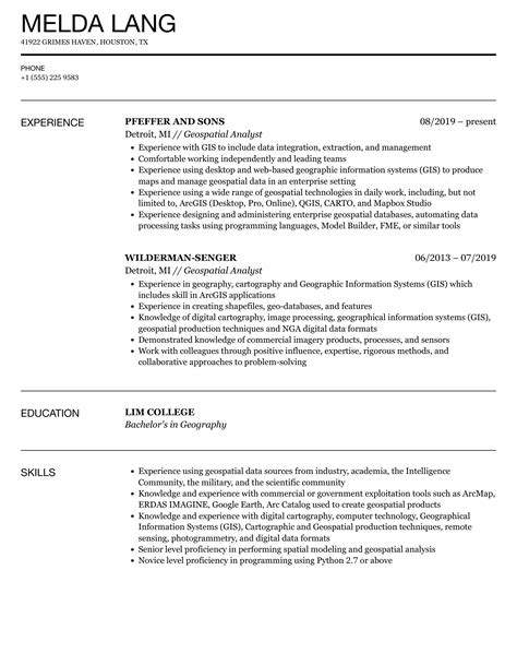 Geospatial Analyst Resume Samples Velvet Jobs