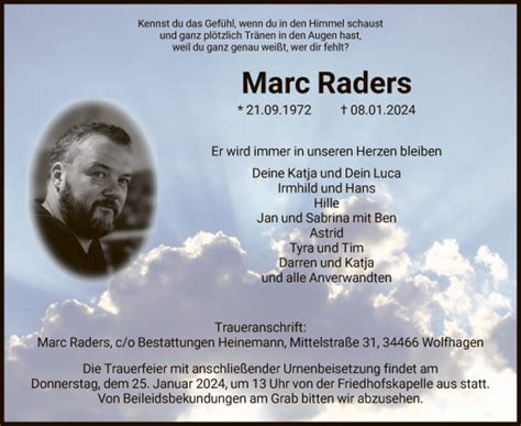 Traueranzeigen Von Marc Raders Trauer Hna De