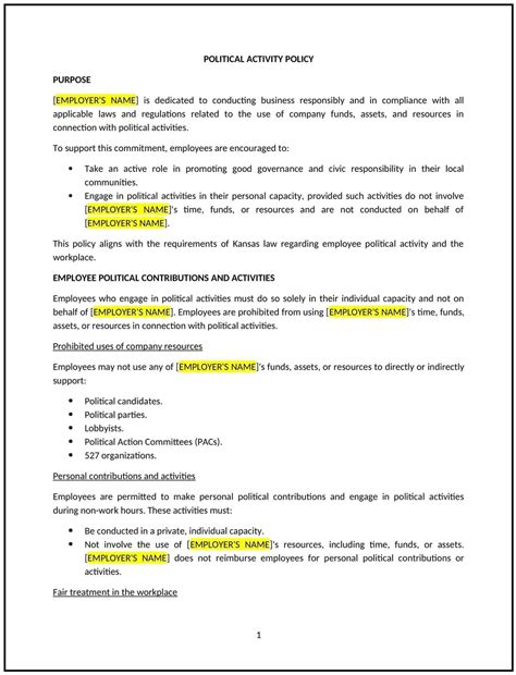 Political activity policy (Kansas): Free template
