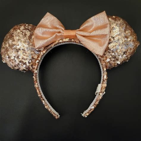 Disney Accessories Disneyparks Rose Gold Pink Bow Minnie Mouse Sequin Ears Headband