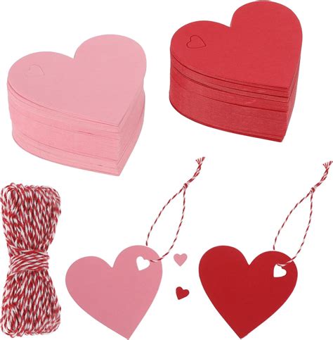 Pcs Heart Shaped Paper Tags Red Paper Gift Tags With Hemp Rope Pink