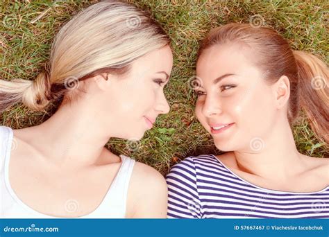 Close Up Of Lesbian Couple In Park Stock Image Image Of Friendship