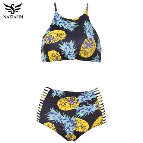 Nakiaeoi High Neck Bikini Women Swimwear High Waist Swimsuit 2019 Retro