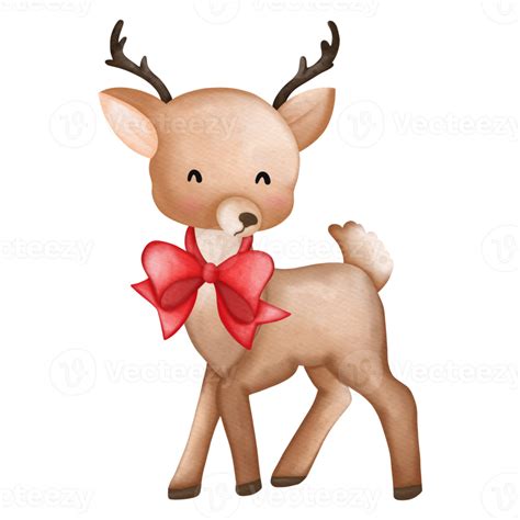 Cute Reindeer Watercolor Christmas Season Illustration Png