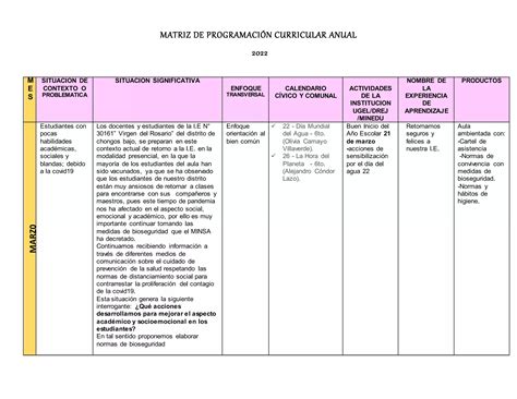 Matriz De Programaci N Curricular Anual Docx Descarga Gratuita