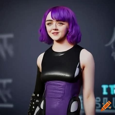 Maisie Williams As Purple Haired Sci Fi Girl In A Purple Black Jumpsuit