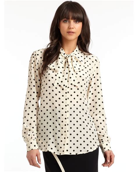 Moschino Silk Polka Dot Tie Neck Blouse In Black Lyst