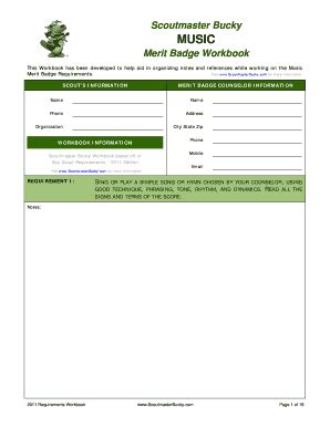 Fillable Online Music Merit Badge Workbook - Scoutmaster Bucky Fax Email Print - pdfFiller