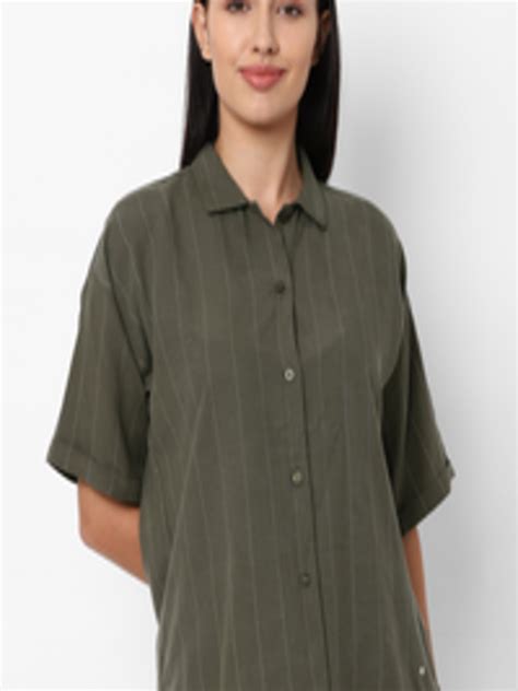 Buy Allen Solly Woman Women Olive Green Opaque Striped Casual Shirt Shirts For Women 15763802