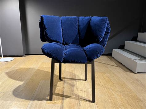 Edra Blue Velvet Upholstered Chair With Armrests By In Stock Design