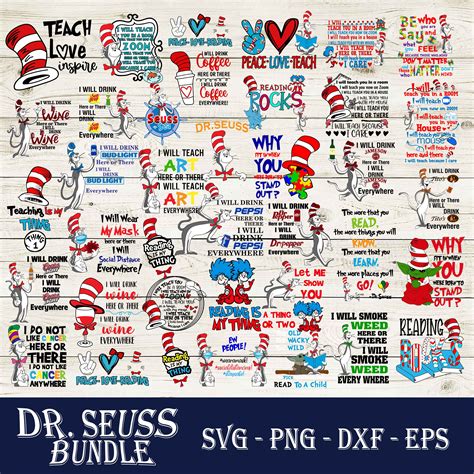 Dr Seuss Svg Bundle Cat In Hat Svg Lorax Svg Thing One Two Svg Seuss Sayings Svg Sam I Am Green