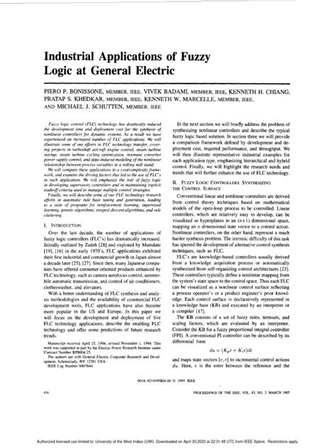 Industrial Applications of Fuzzy Logic at General Electric | Download ...