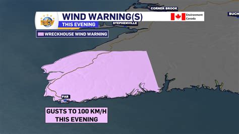 Wind Warning Issued For The Wreckhouse Area Gusts To 100 Km H Expected This Evening Ntv