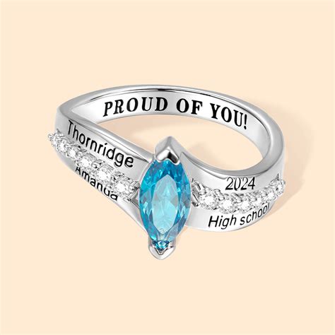 Personalized Birthstone Ring with Zircon Class of 2024 Engraved Mementos Jewelry Graduation Gift ...