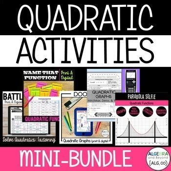 Quadratic Functions Review Activities Mini Bundle Graphing Factoring