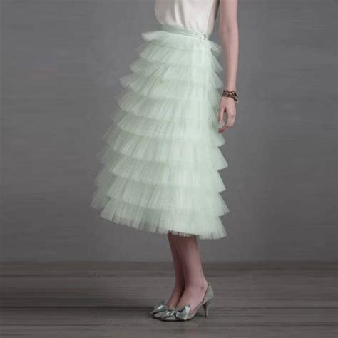 Mint Green Tiered Ruffles Tulle Skirts Women Vintage Custom Made Tea