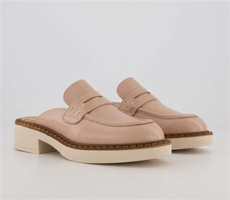 Office Favourite Loafer Mules Beige Leather Flat Shoes For Women