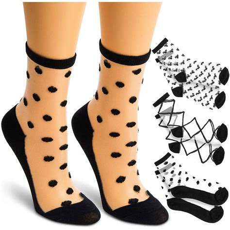 Zodaca 3 Pack Sheer Mesh Transparent Socks For Women Fashion Lace