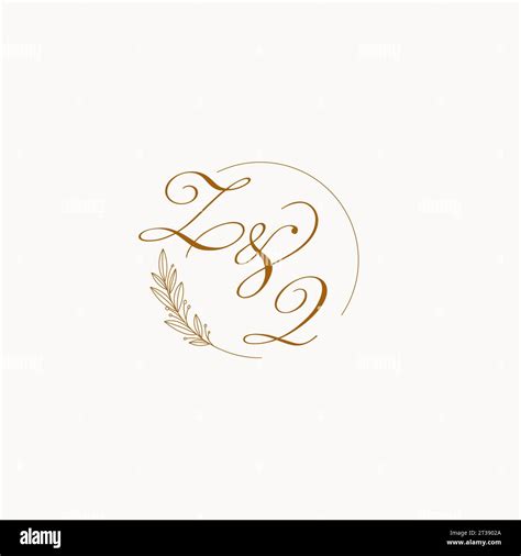 Initials ZQ Wedding Monogram Logo With Leaves And Elegant Circular