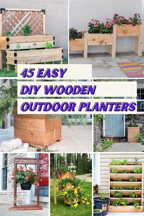 Diy Wooden Outdoor Planters Made Out Of Pallets And Wood With Text