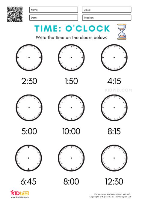 Analogue Time-O'Clock Worksheets for Kids - Kidpid