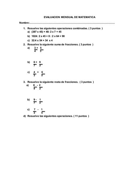 Evaluacion Mensual De Matematica PDF Descarga Gratuita