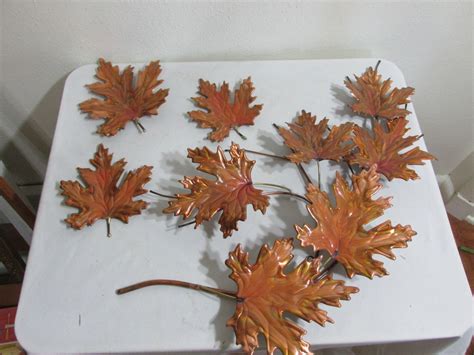 Copper Maple Leaves Wall Art Branch And Single Leaf Sculpture