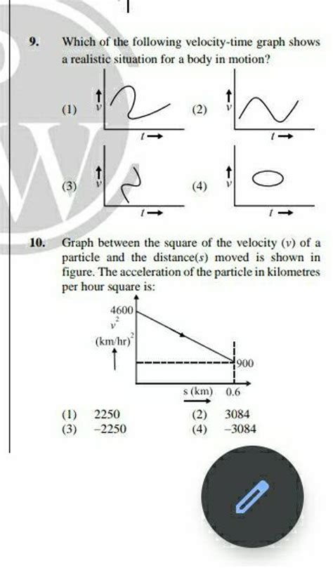 9 Which Of The Following Velocity Time Graph Shows A Realistic Situation