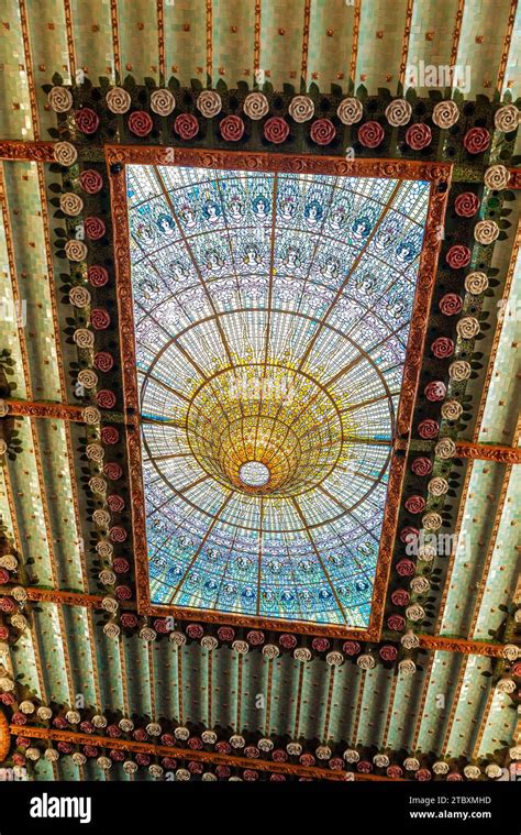 Stained Glass Skylight Like Ceiling Of The Palau De La Musica Catalana