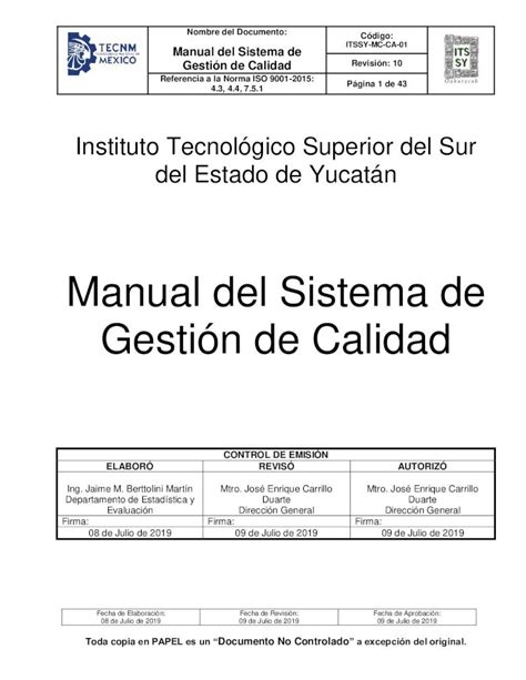 PDF Manual del Sistema de Gestión de Calidaditsyucatan edu mx wp