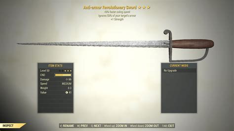 3 Anti Armor Revolutionary Sword Swing Speed 1 Strength Fallout 76