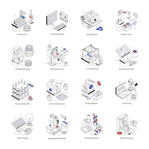 Premium Vector Set Of Engineering Services Isometric Icons