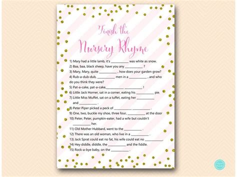Pink And Gold Finish The Nursery Rhyme Game Nursery Rhyme Quiz