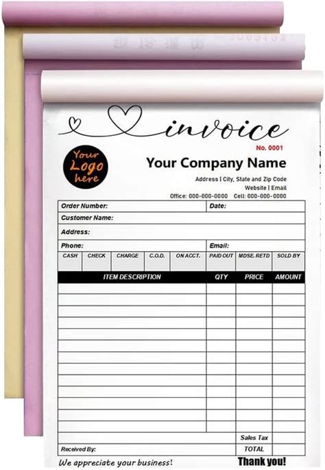 Amazon SSRUI Custom Carbonless Sales Invoice Form Books For Small