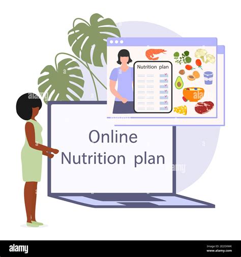 Vector Illustration Nutrition Consultant Online Explains Diet To Human