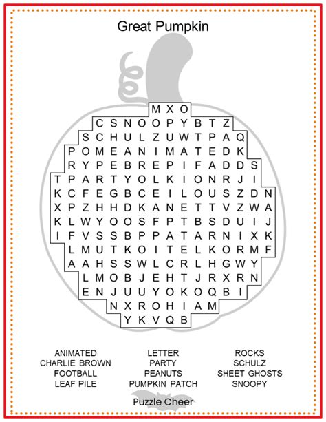 Halloween Great Pumpkin Word Search Puzzle Puzzle Cheer